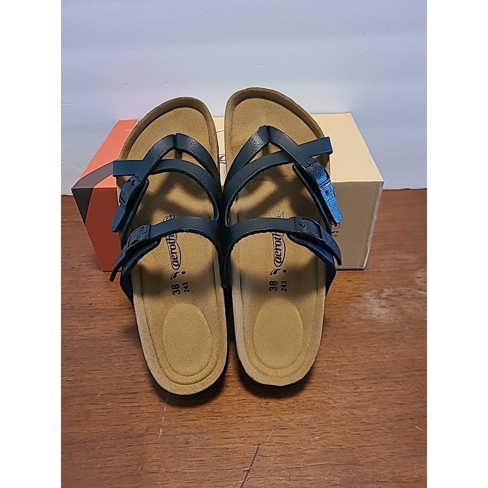 Aerothotic CorkSlides Womens Sz8 Black Synthetic Leather Arch Support PU1105 NIB - Picture 4 of 7